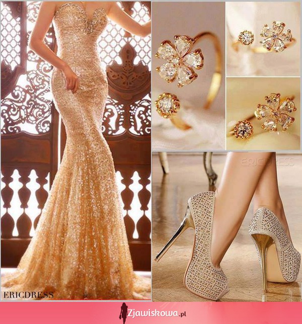 Niesamowita złota suknia + dodatki