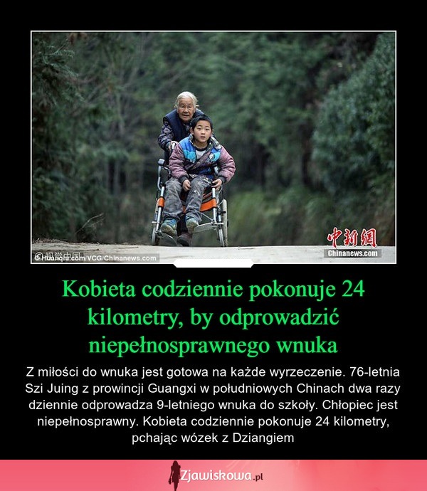 Kobieta codziennie pokonuje 24 kilometry, by odprowadzić niepełnosprawnego wnuka!