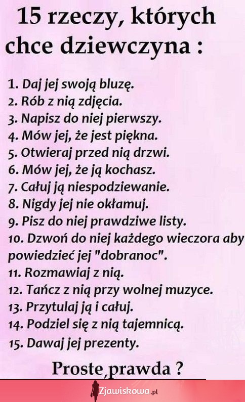 15 rzeczy, których chce dziewczyna ;)
