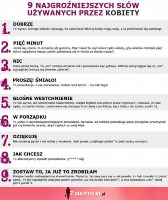 Zobacz 9 najgroźniejszych słów używanych przez kobiety. strach się was bać, haha! ;D