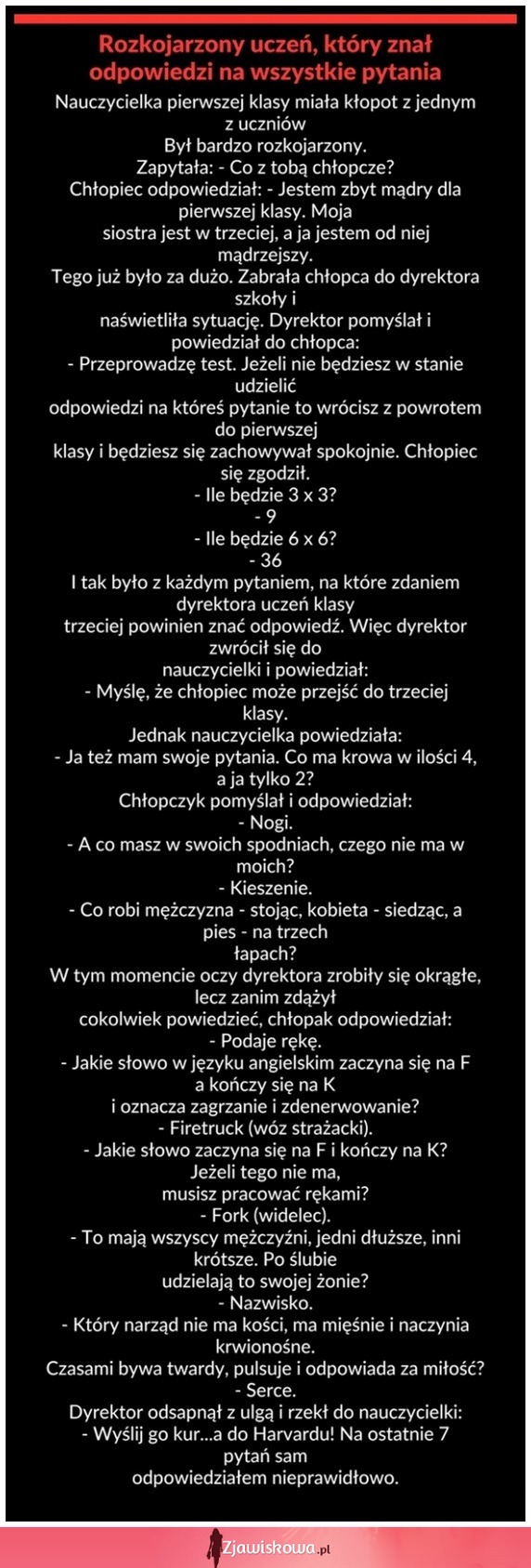 Podchwytliwe pytania. Ten chłopak powinien iść do Harvardu!