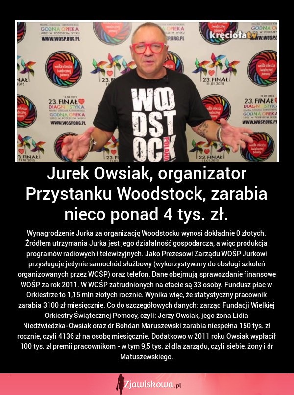Właśnie tyle zarabia Jurek Owsiak!!! DUŻO???