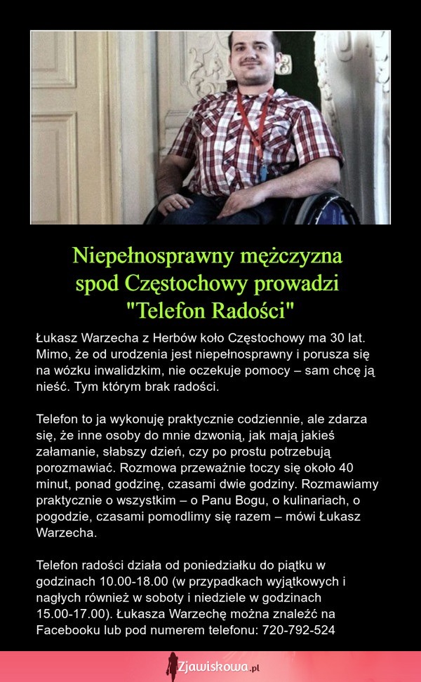 Niepełnosprawny mężczyzna spod Częstochowy prowadzi 'Telefon Radości'