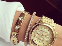 Piekny złoty zegarek + bransoletki