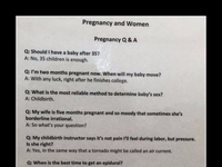 Klinika  z poczuciem humoru wywiesiła listę najbardziej szczerych odpowiedzi na pytania kobiet w ciąży :D
